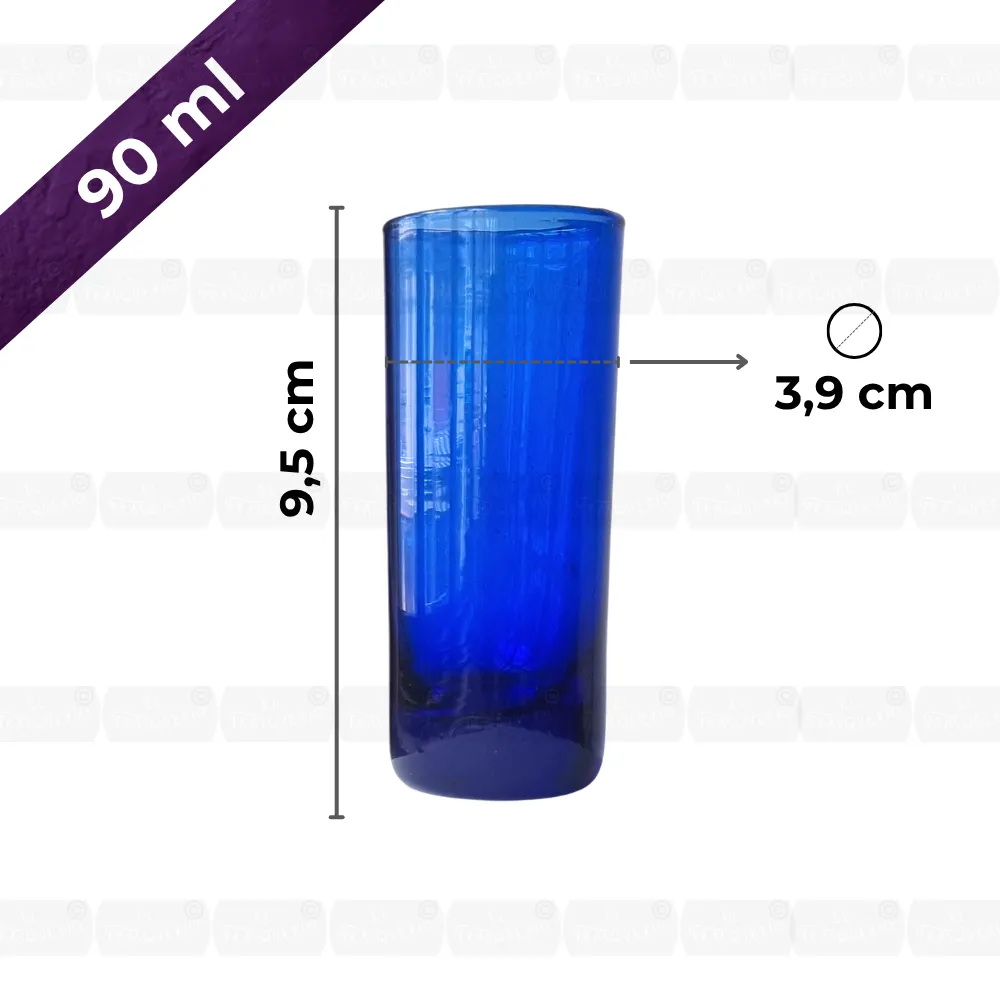 Copa Shot 90 ml artesanal azul cobalto capacidad y medidas marca de agua