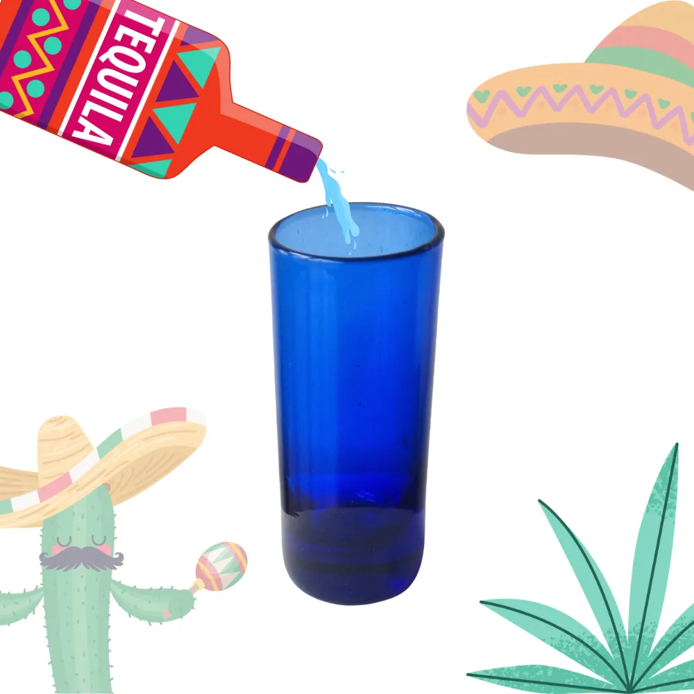 Copa Shot 90 ml artesanal azul cobalto tequila