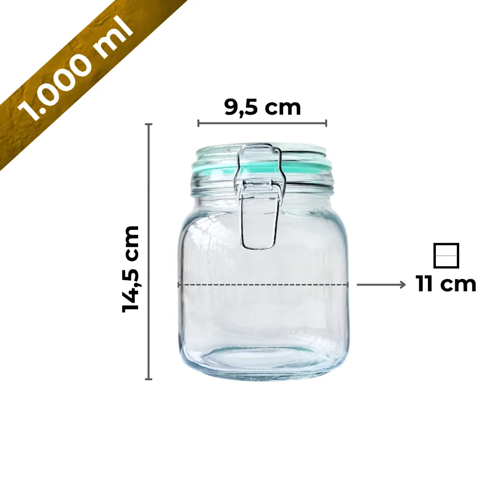 Frasco hermetico de vidrio 1000 ml capacidad y medidas