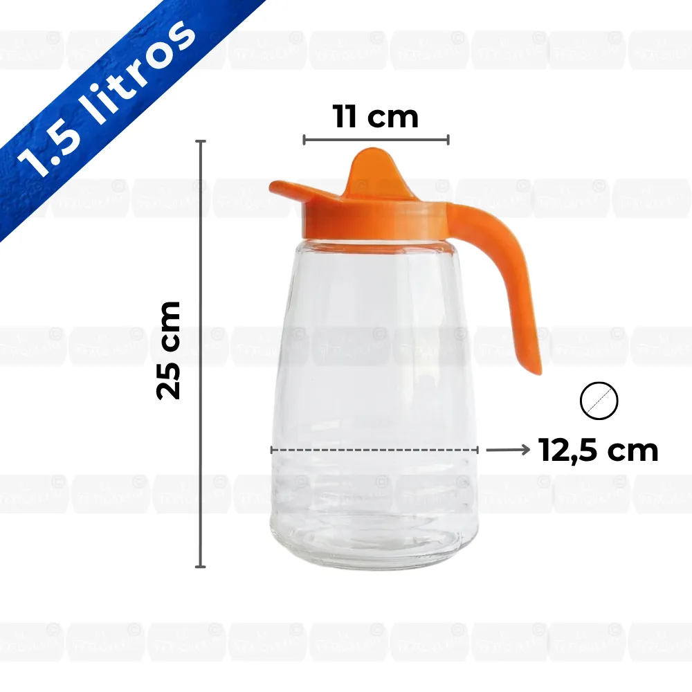 Jarra Jade 1.5 litros tapa naranja capacidad y medidas marca de agua