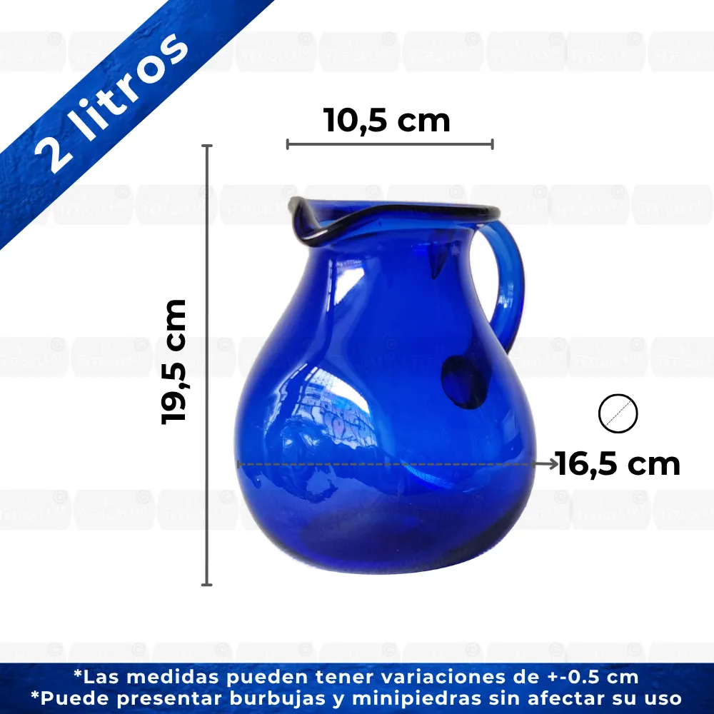 Jarra Mocua 2 litros azul cobalto capacidad y medidas marca de agua