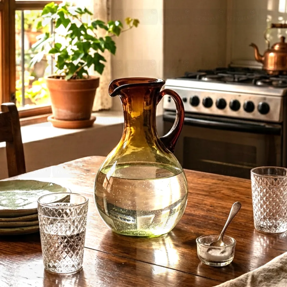 Home 64 Jarra Quimbaya 1.7 Ambar degrade ambientada en mesa marca de agua
