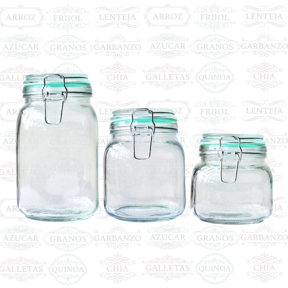 Set 3 Frascos hermeticos de vidrio con vintage