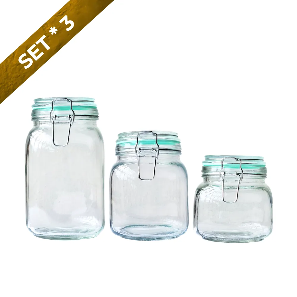 Set de 3 Frascos hermeticos de vidrio