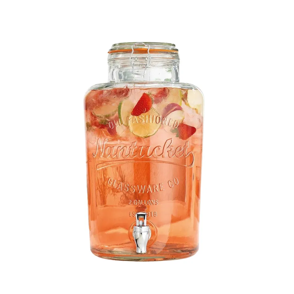 Dispensador de bebidas en vidrio 8 litros tapa vidrio con bebida