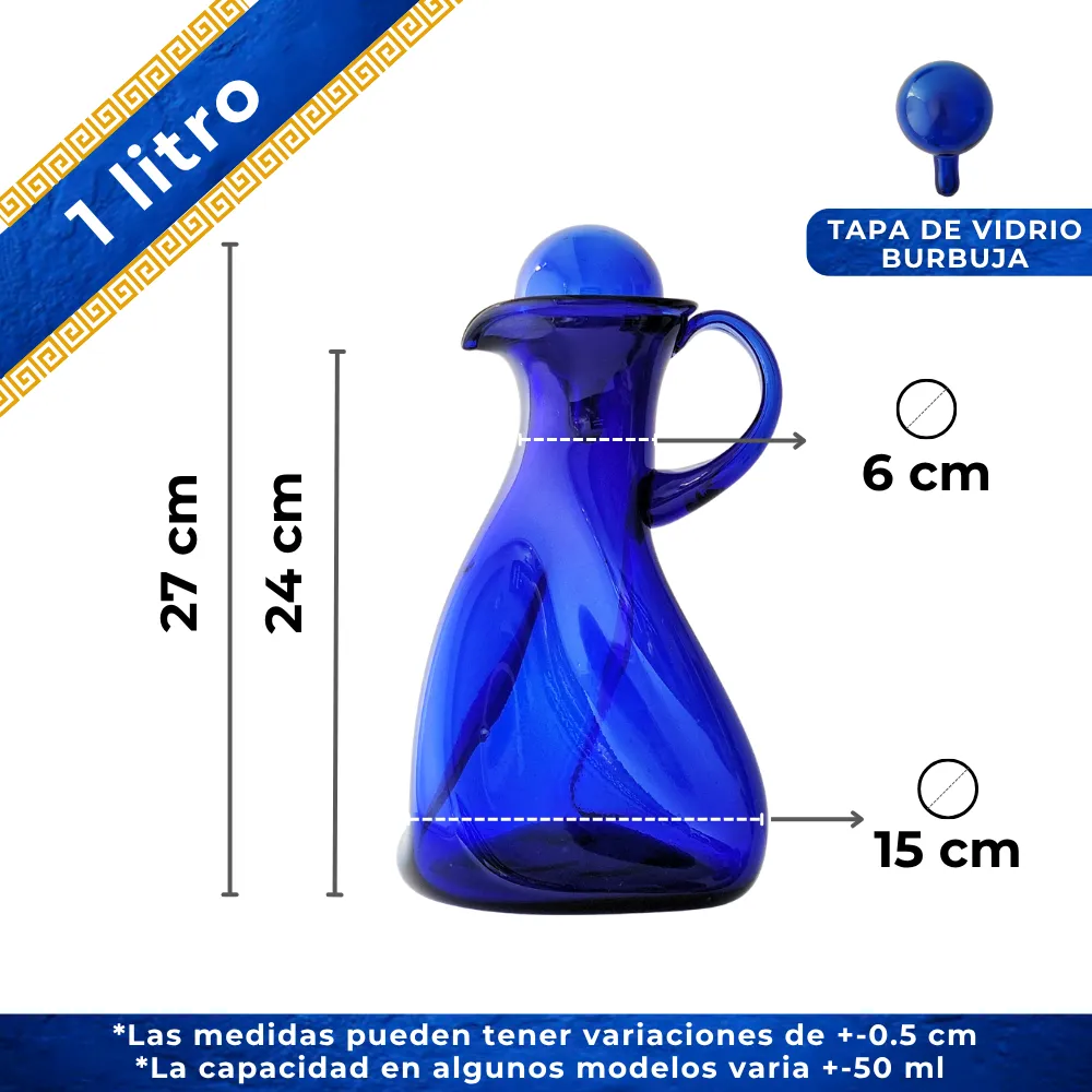 Jarra Chibsan 1 litro azul cobalto con tapa capacidad y medidas
