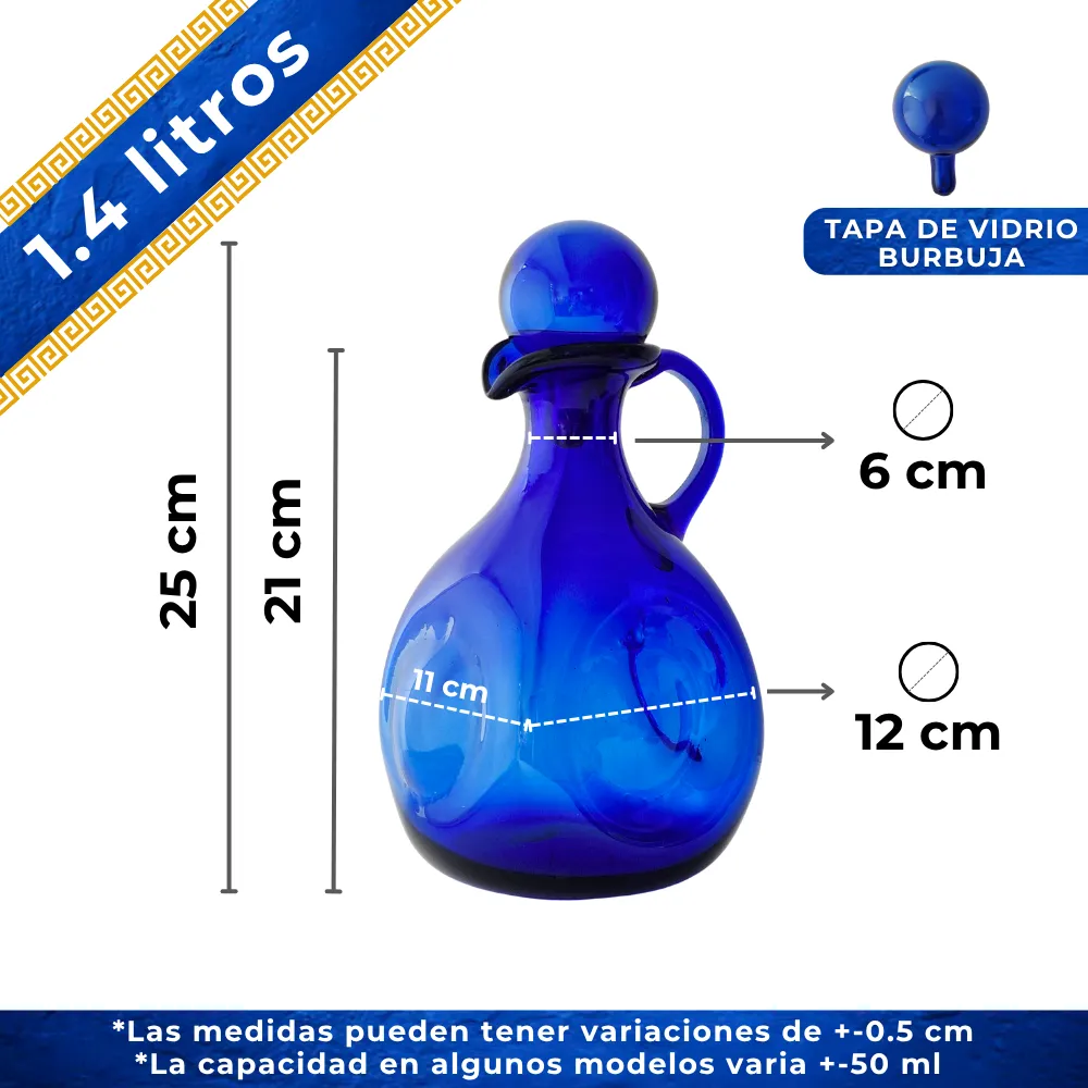 Home 56 Jarra Gocha 1.4 litros azul cobalto con tapa capacidad y medidas