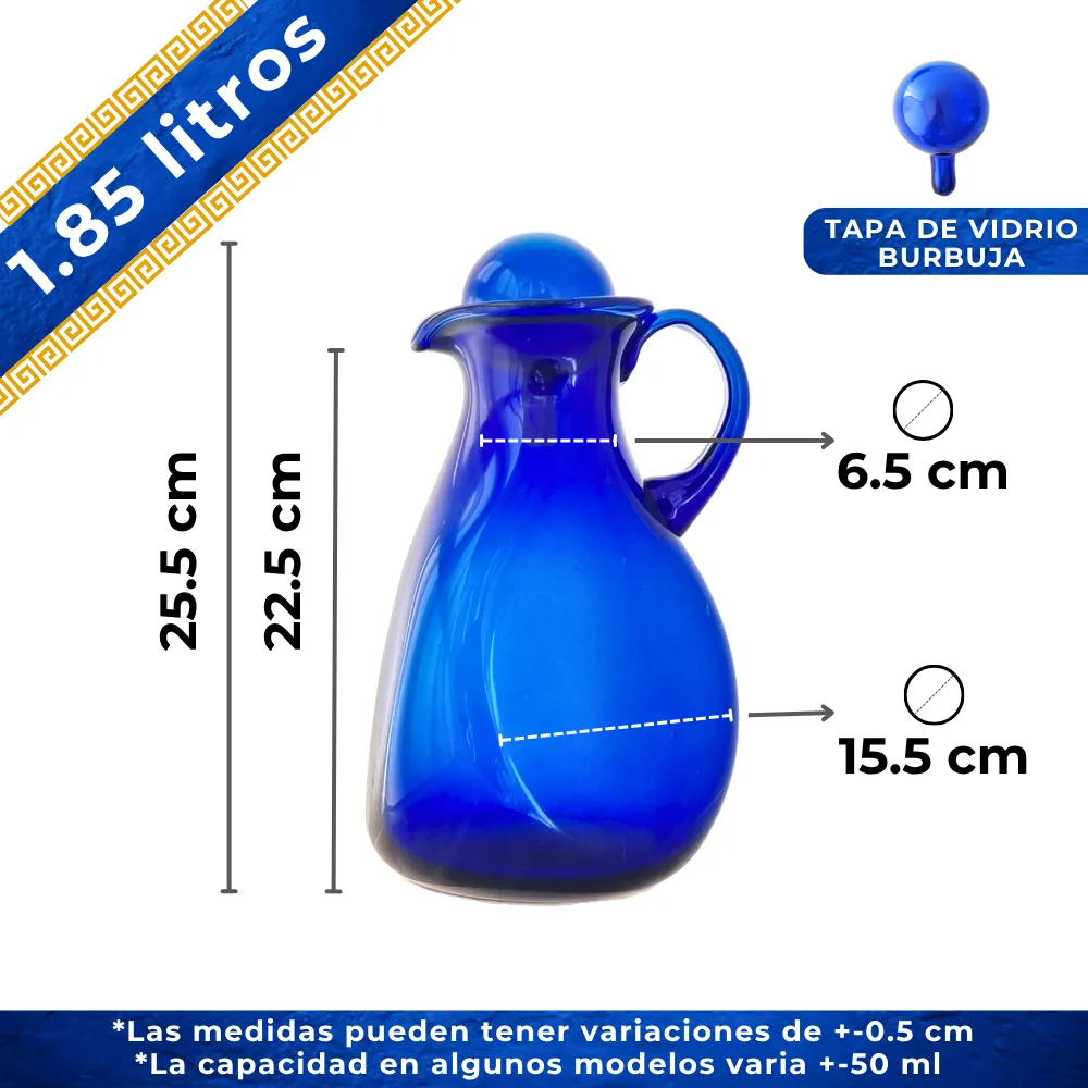 Jarra Mika 1.85 litros azul cobalto con tapa medidas y capacidad
