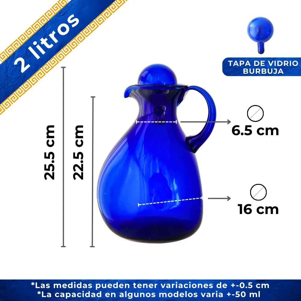 Jarra Mika 2 litros azul cobalto con tapa capacidad y medidas