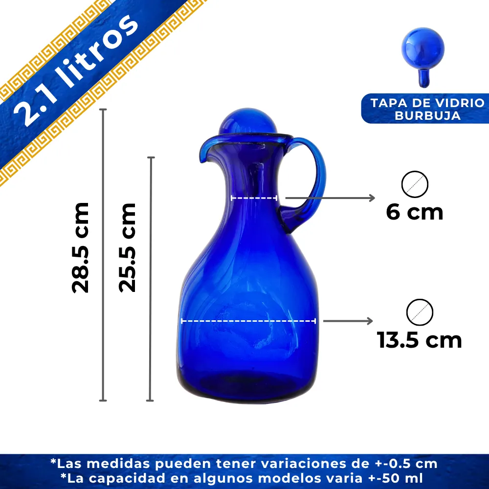 Jarra Muecha 2.1 litros azul cobalto con tapa capacidad y medidas