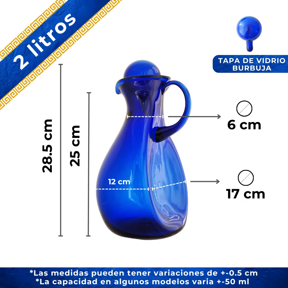 Jarra Sochagota 2 litros azul cobalto con tapa capacidad y medidas