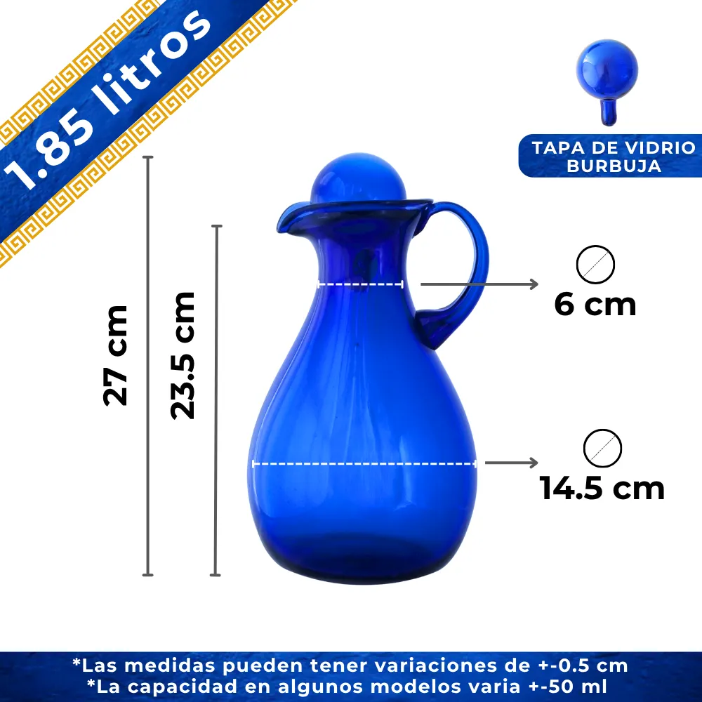 Jarra Yoca 1.85 litros azul cobalto con tapa capacidad y medidas