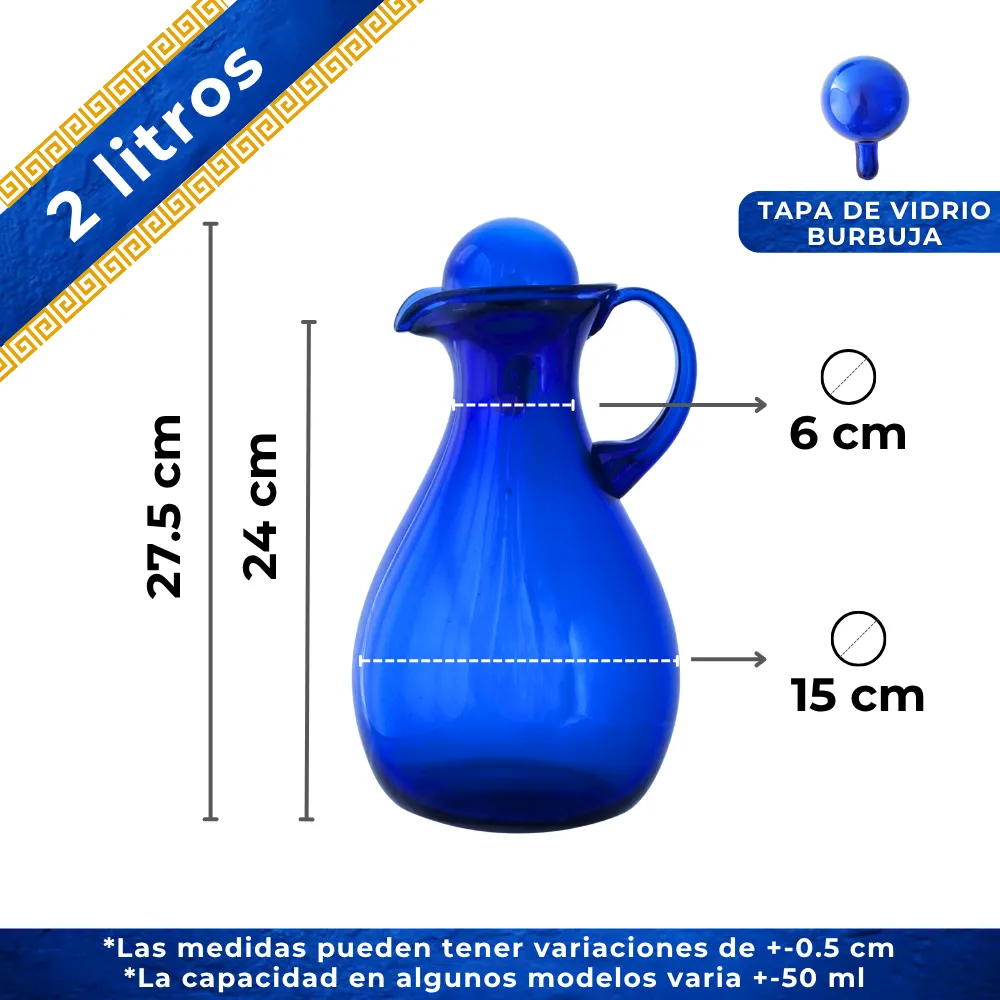 Jarra Yoca 2 litros azul cobalto con tapa capacidad y medidas