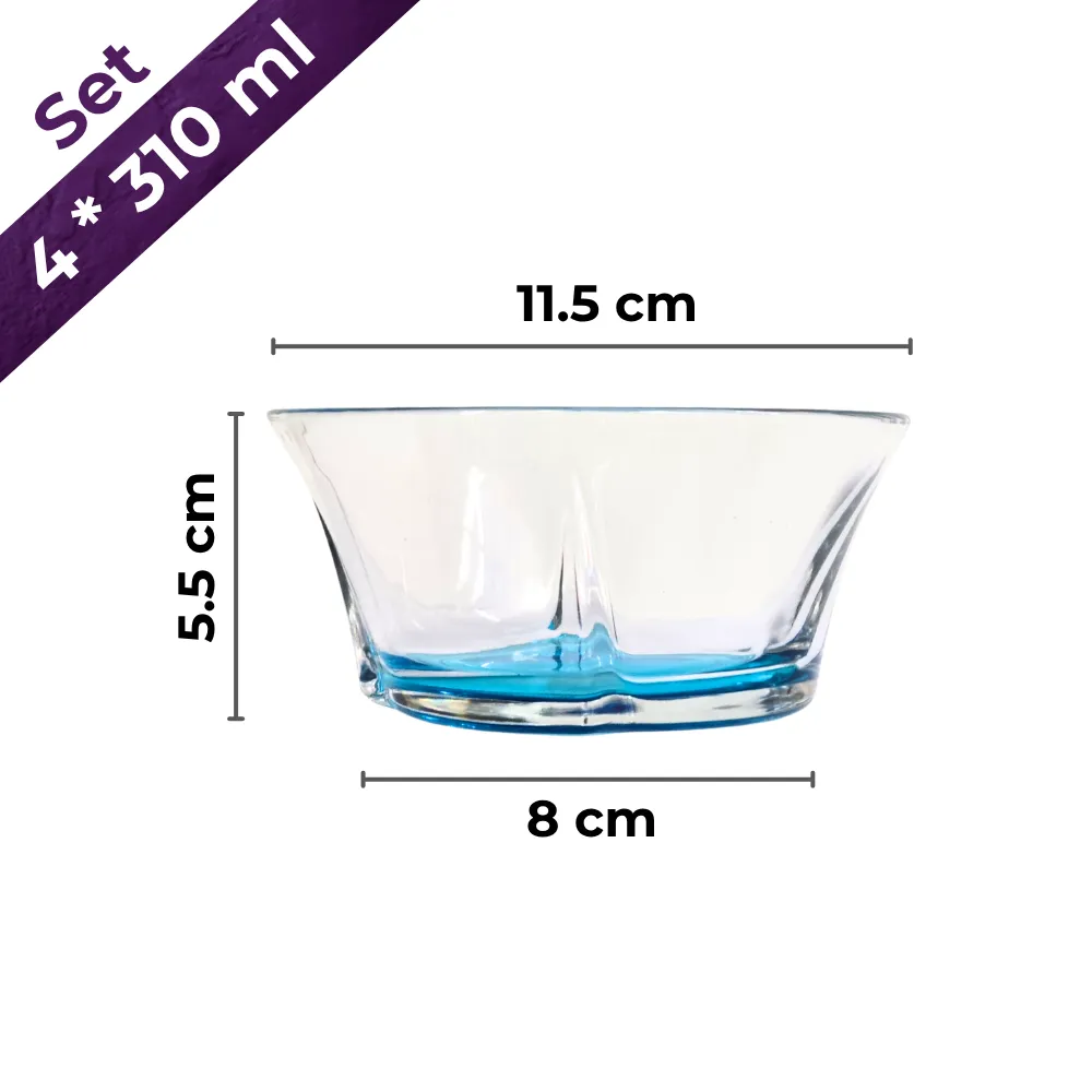 Set 4 flaneras 310 ml base color capacidad y medidas