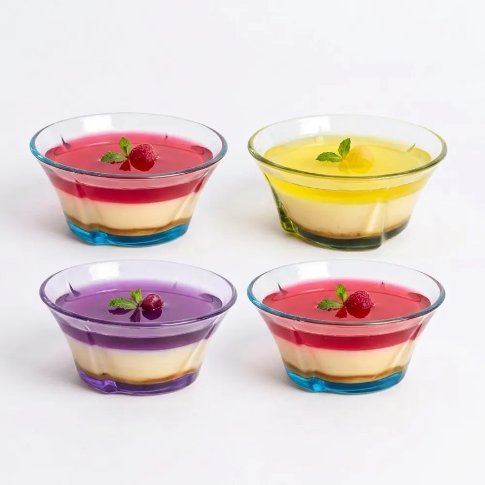 Set 4 flaneras 310 ml base color con flan y gelatina
