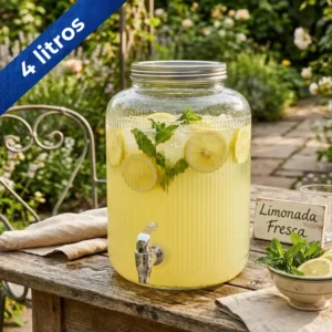 Dispensador de bebidas en vidrio Juice 4 Litros Tapa y llave gris ambientacion externa