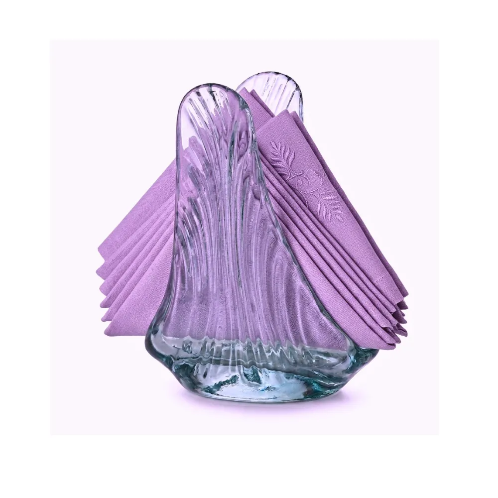 Home 67 Servilletero de vidrio artesanal transparente con servilletas lilas