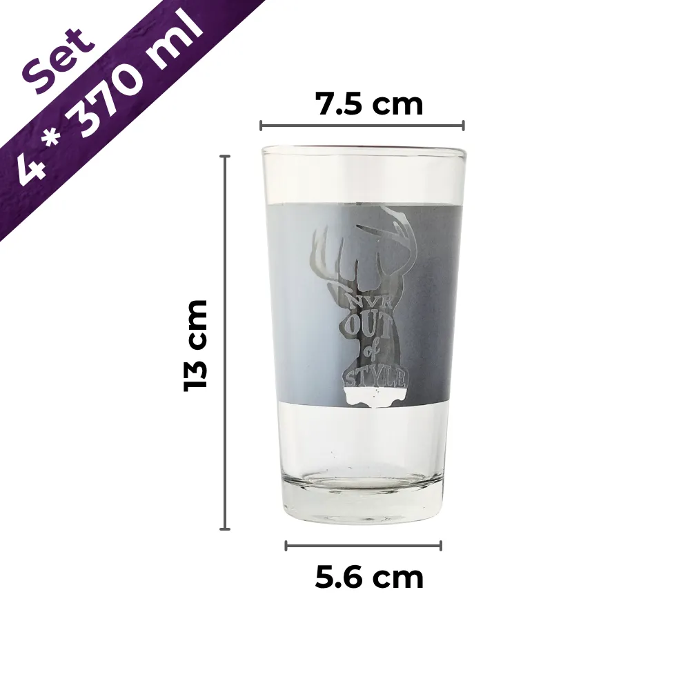 Home 61 Set 4 vasos 370 ml Wild Collection Cristar capacidad y medidas
