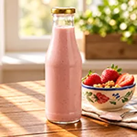 botella con.batido de fresa y desayuno soleado v2